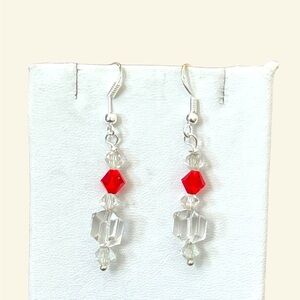 Silver .925 Clear and Red Crystal Earrings